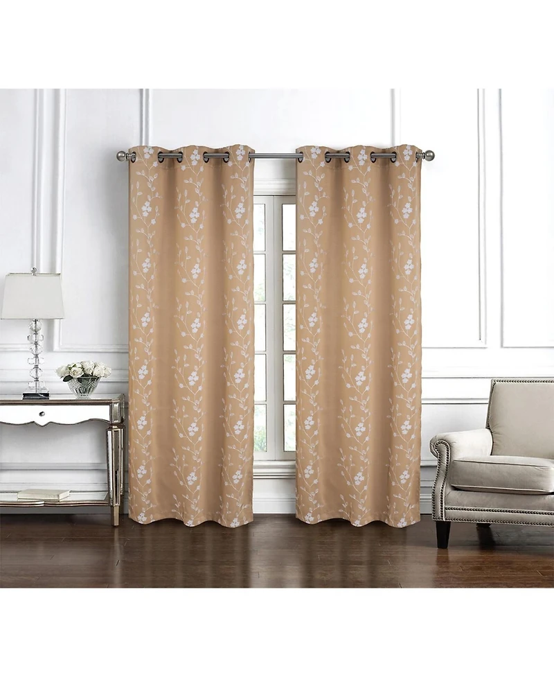 Rt Designer Collection Lilian 2 Pack Embroidered Blackout Luxurious Decorative Grommet Curtain Panel 36" x 84" Taupe