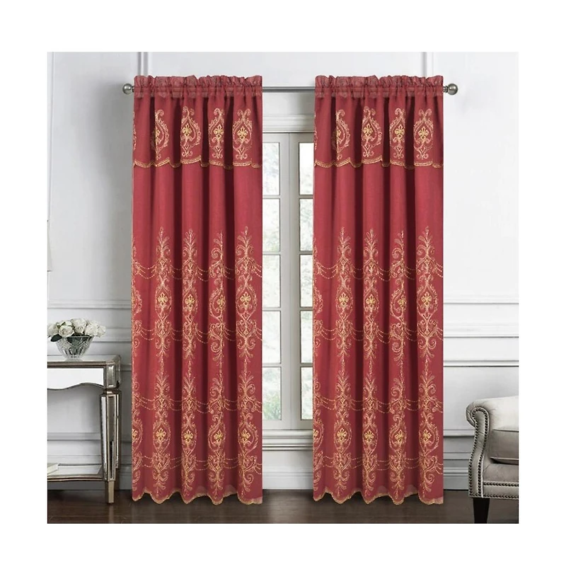 Rt Designers Collection Jayla Stylish & Premium Embroidered Curtain Panel 54" x 90" Burgundy
