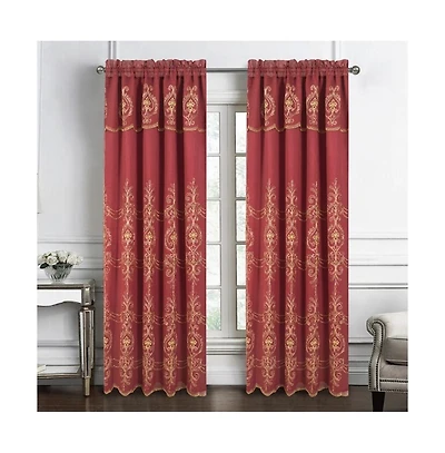 Rt Designers Collection Jayla Stylish & Premium Embroidered Curtain Panel 54" x 90" Burgundy