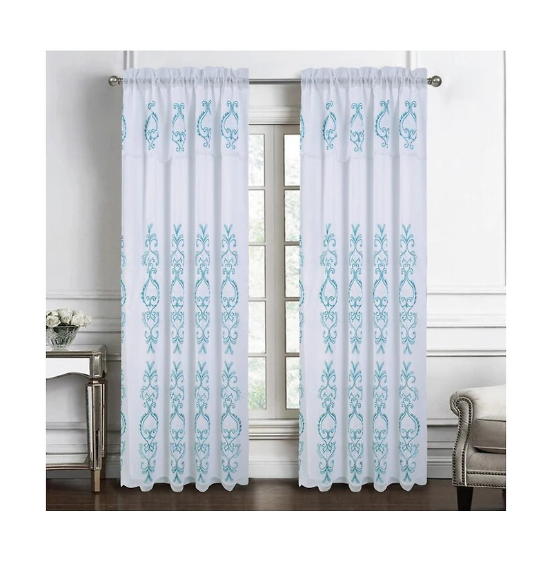 Rt Designers Collection Jayla Stylish & Premium Embroidered Curtain Panel 54" x 90" Teal