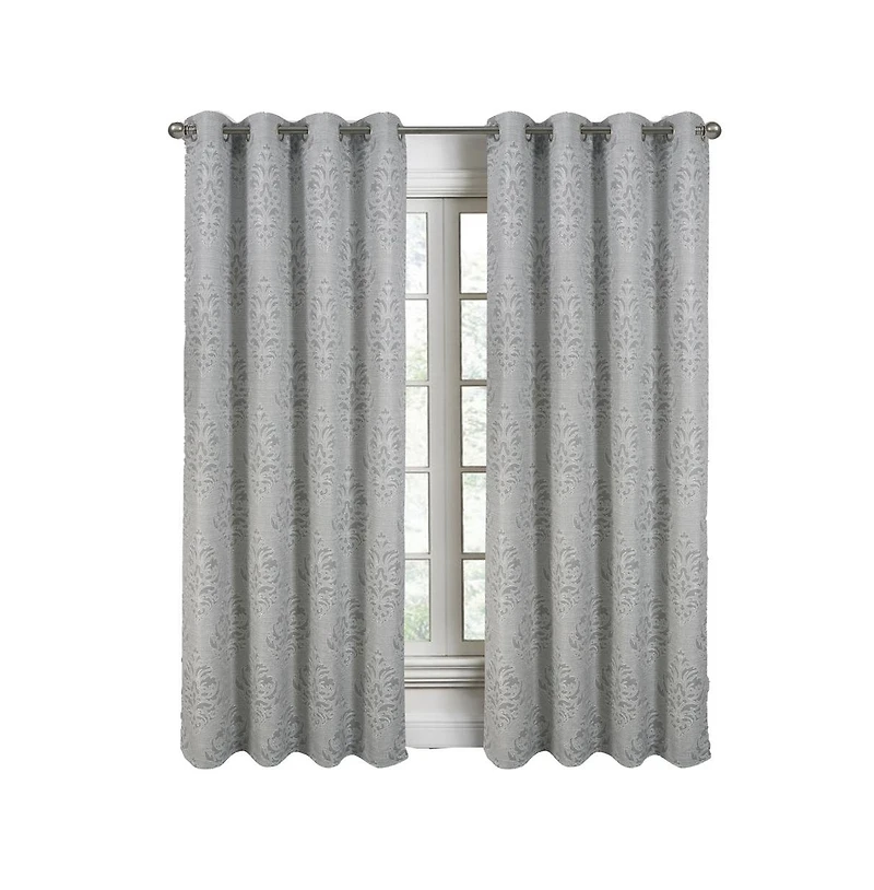Rt Designers Collection Dorian Jacquard Grommet Blackout Window Curtain Panel 54" x 84" Silver