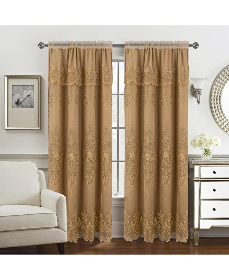 Rt Designers Collection Daisy Embroidery Grommet Curtain Panel With Attached Valance 54" x 84" Gold/Gold