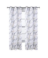 Rt Designers Collection Marble Grommet Metallic Sheer Printed Doily Curtain Panel 54" x 84