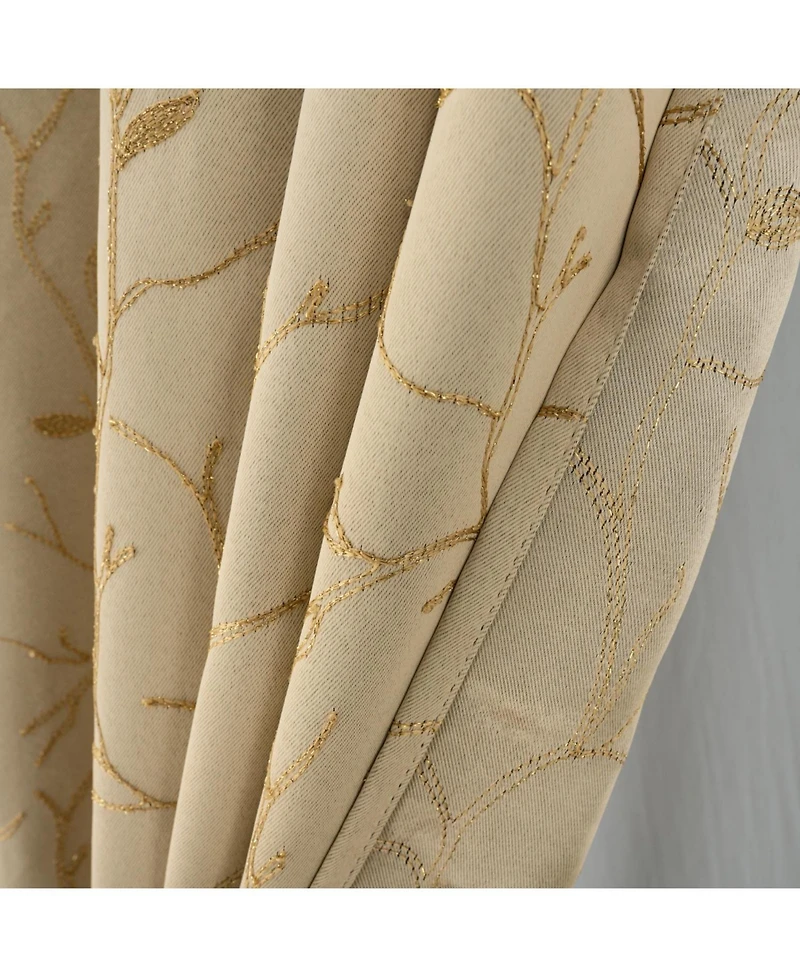 Rt Designer Collection Luciana Embroidered Blackout Luxurious Decorative Grommet Curtain Panel 54" x 84" Beige