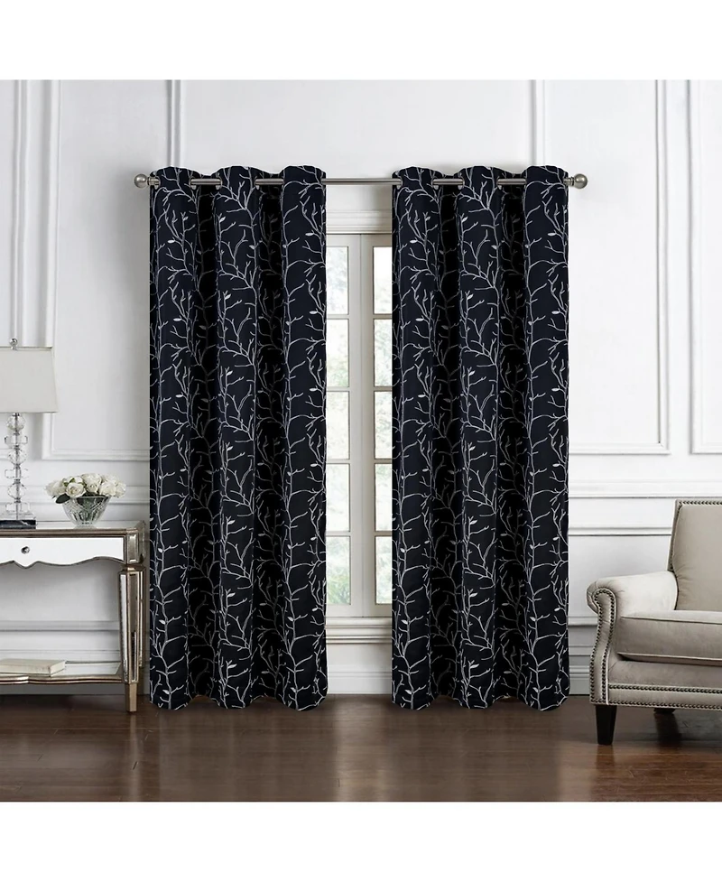 Rt Designer Collection Luciana Embroidered Blackout Luxurious Decorative Grommet Curtain Panel 54" x 90" Black