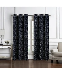 Rt Designer Collection Luciana Embroidered Blackout Luxurious Decorative Grommet Curtain Panel 54" x 90" Black