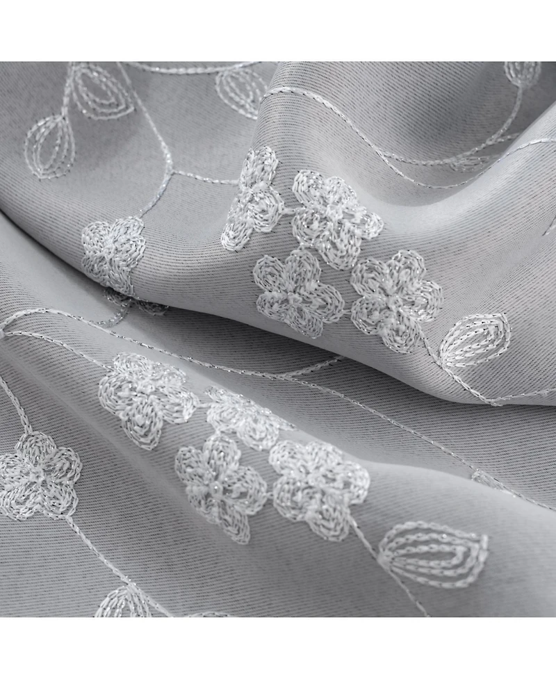 Rt Designer Collection Lilian Embroidered Blackout Luxurious Decorative Grommet Curtain Panel 54" x 84" Silver