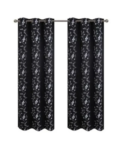 Rt Designer Collection Lilian Embroidered Blackout Luxurious Decorative Grommet Curtain Panel 54 X22 X 95 X22 Black