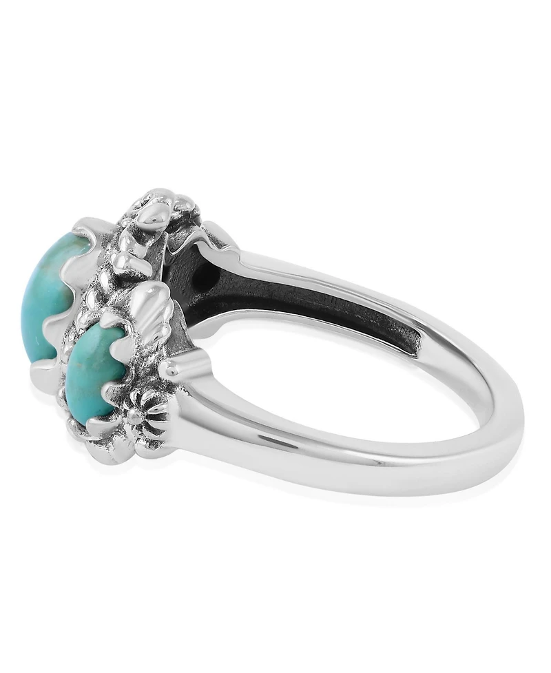 American West Jewelry Sterling Silver Green Turquoise 3-Stone Oval Scalloped Bezel Ring