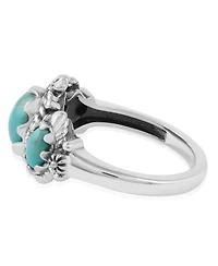 American West Jewelry Sterling Silver Green Turquoise 3-Stone Oval Scalloped Bezel Ring