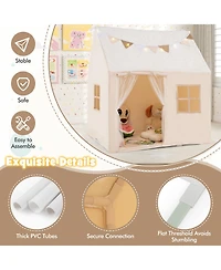 Gymax Kids Play Tent w/Padded Mat Light String Glow-in-the-dark Fabric Colorful Flags