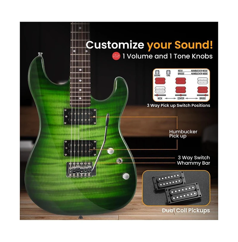 Pyle 6-String Electric Guitar Kit- Includes Amplifier with Accessory Kit