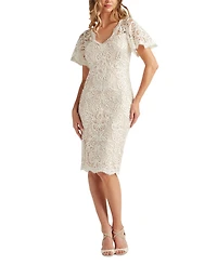 Tadashi Shoji Women's Arnett Embroidered Flutter Sleeve Dress