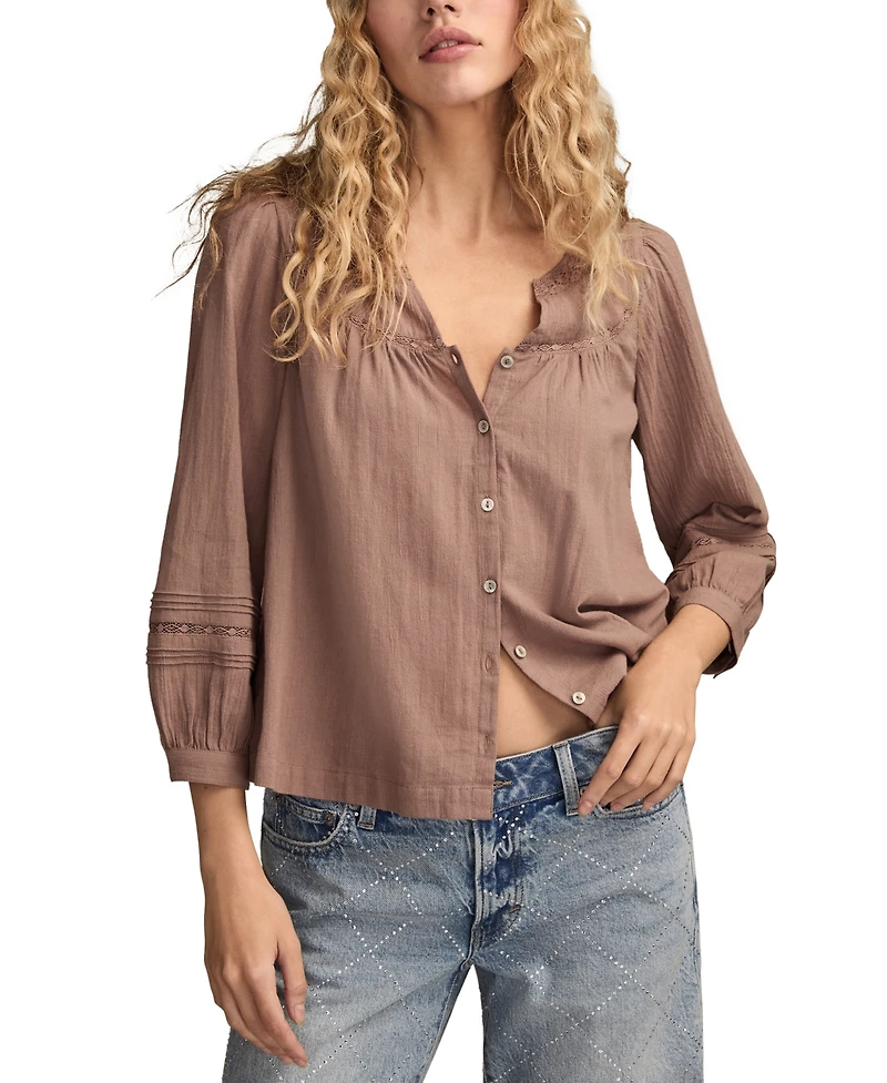 Lucky Brand Women's Lace Long-Sleeve Shirt