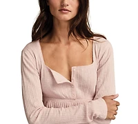 Lucky Brand Women's Babydoll Henley Square Neck Top