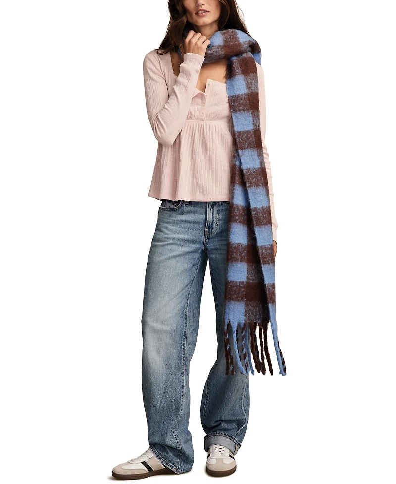 Lucky Brand Women's Babydoll Henley Square Neck Top