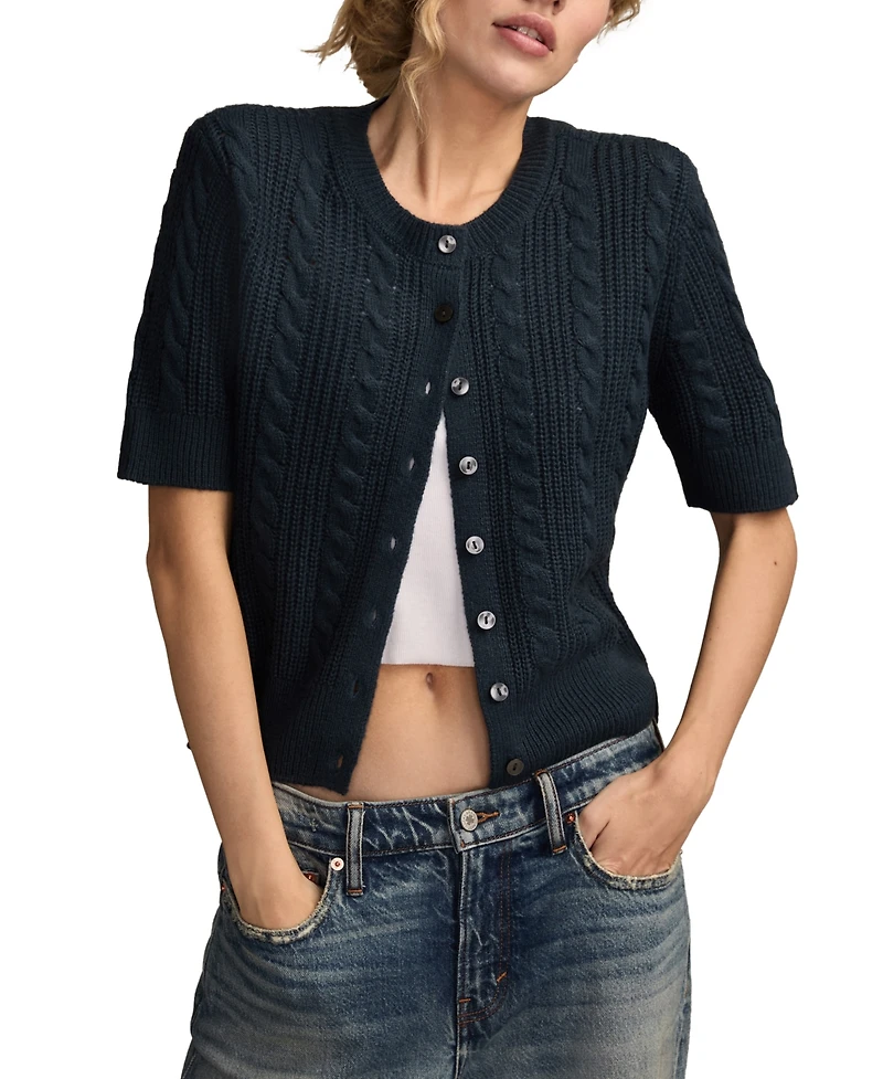 Lucky Brand Women's Short-Sleeve Cable Cardigan