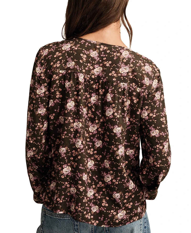 Lucky Brand Women's Pintuck Floral Peasant Top