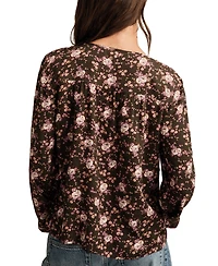 Lucky Brand Women's Pintuck Floral Peasant Top
