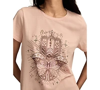 Lucky Brand Women's Butterfly Hamsa Classic Crewneck T-Shirt