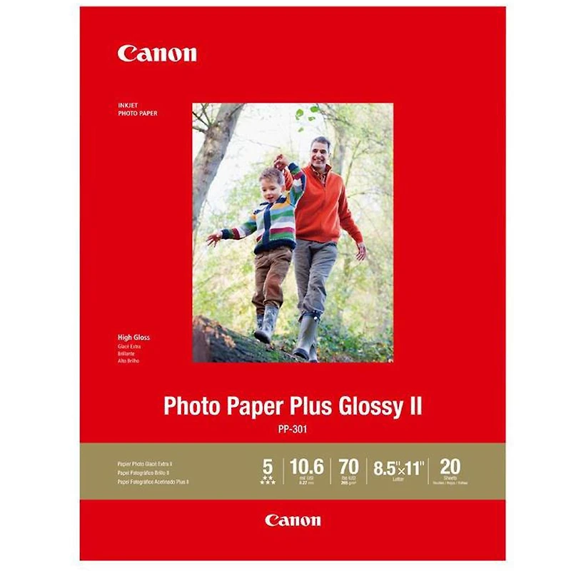 Canon 2 Pack Pp-301 Photo Paper Plus Glossy Ii Inkjet Paper, 10.6 mil, 265 gsm, 8.5x11", 20 Sheet Pack