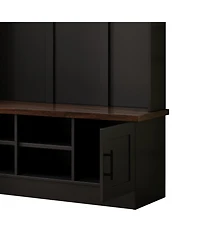 Streamdale Furniture Versatile 3-in-1 Hall Tree with 6 Hooks Walnut Storage Bench 55" Entryway Coat Rack