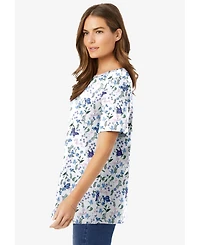 Woman Within Plus Perfect Printed Short-Sleeve Crewneck Tee