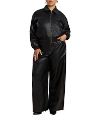 Eloquii Plus Petite Faux Leather Pintuck Straight Leg Pant