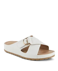 Patrizia Women s Rutha Criss-Cross Strap Slide Sandals with Gold Buckle and Padded Insole