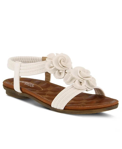 Patrizia Women's Nectarine Floral T-Strap Sandal with Elastic Back and Quilted Footbed