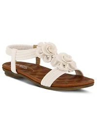 Patrizia Women's Nectarine Floral T-Strap Sandal with Elastic Back and Quilted Footbed