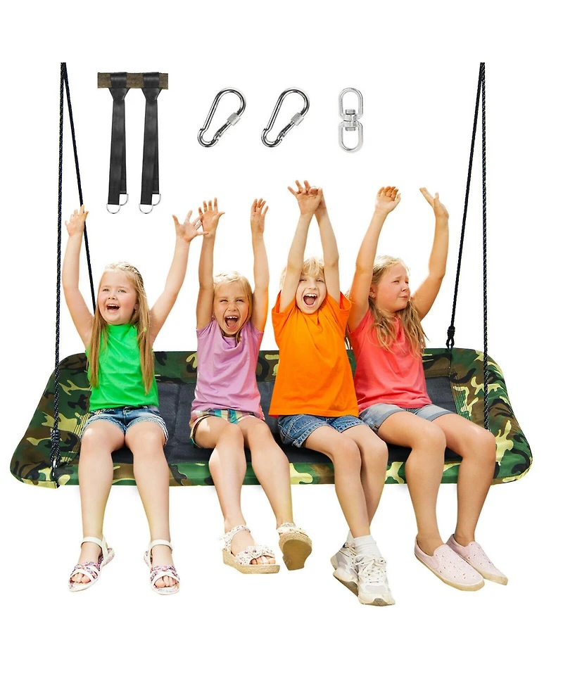 Sugift 60 Inches Platform Tree Swing Outdoor with 2 Hanging Straps-Camouflage