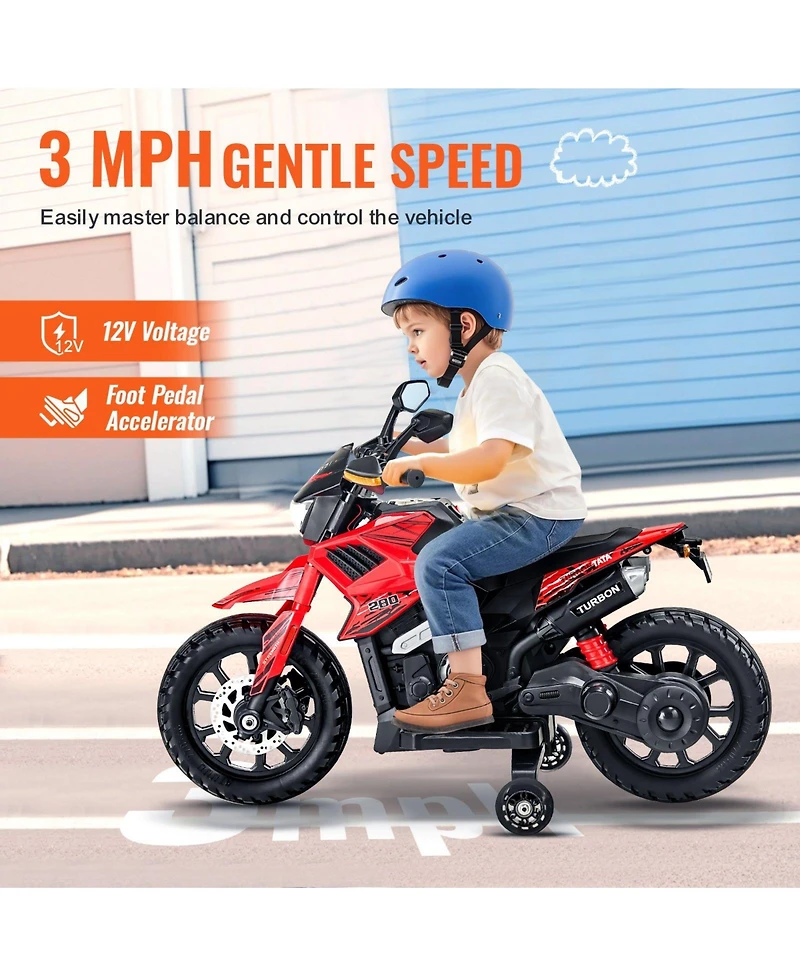 Mecale 12V Kids Ride-On Motorcycle with Training Wheels, Led Lights, Music & Bluetooth