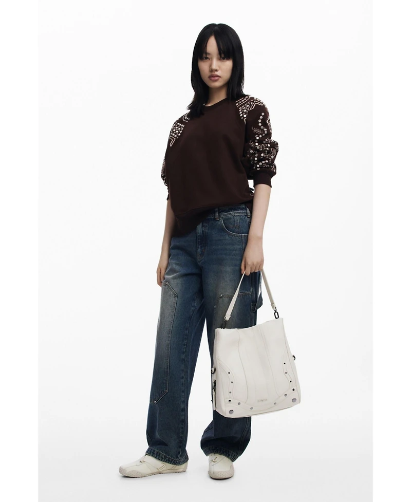 Desigual Women's Bolso efecto piel bordados mediano