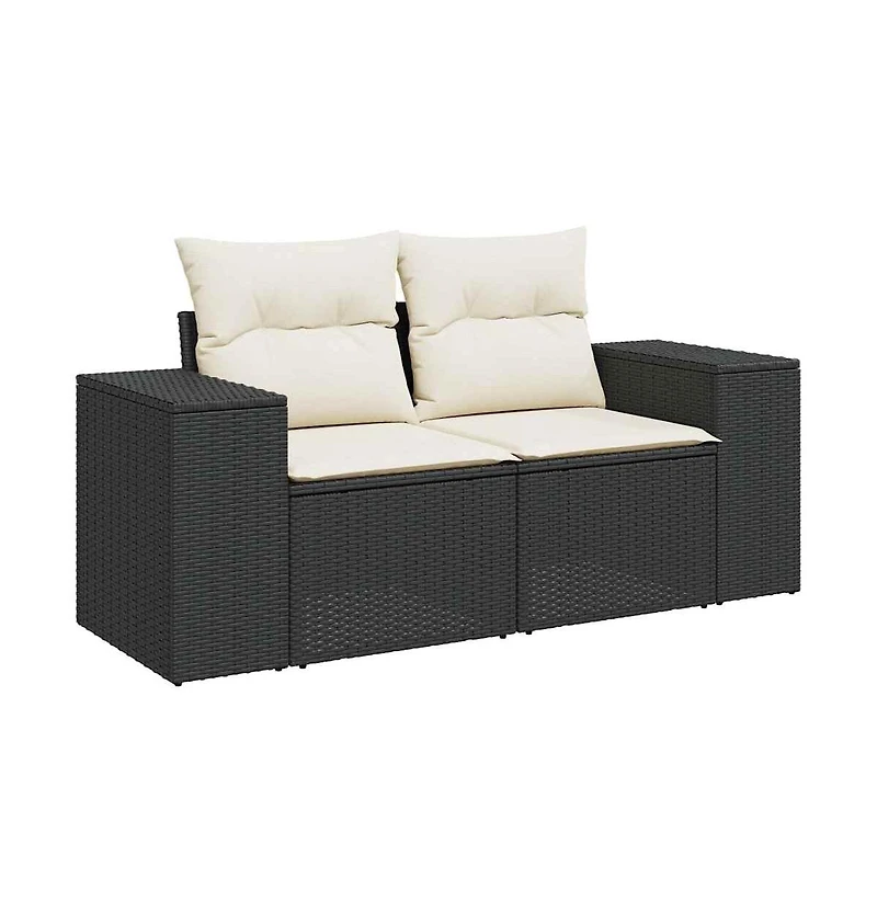 Garden Sofa Black and Cream Poly Rattan and Powder-Coated Steel