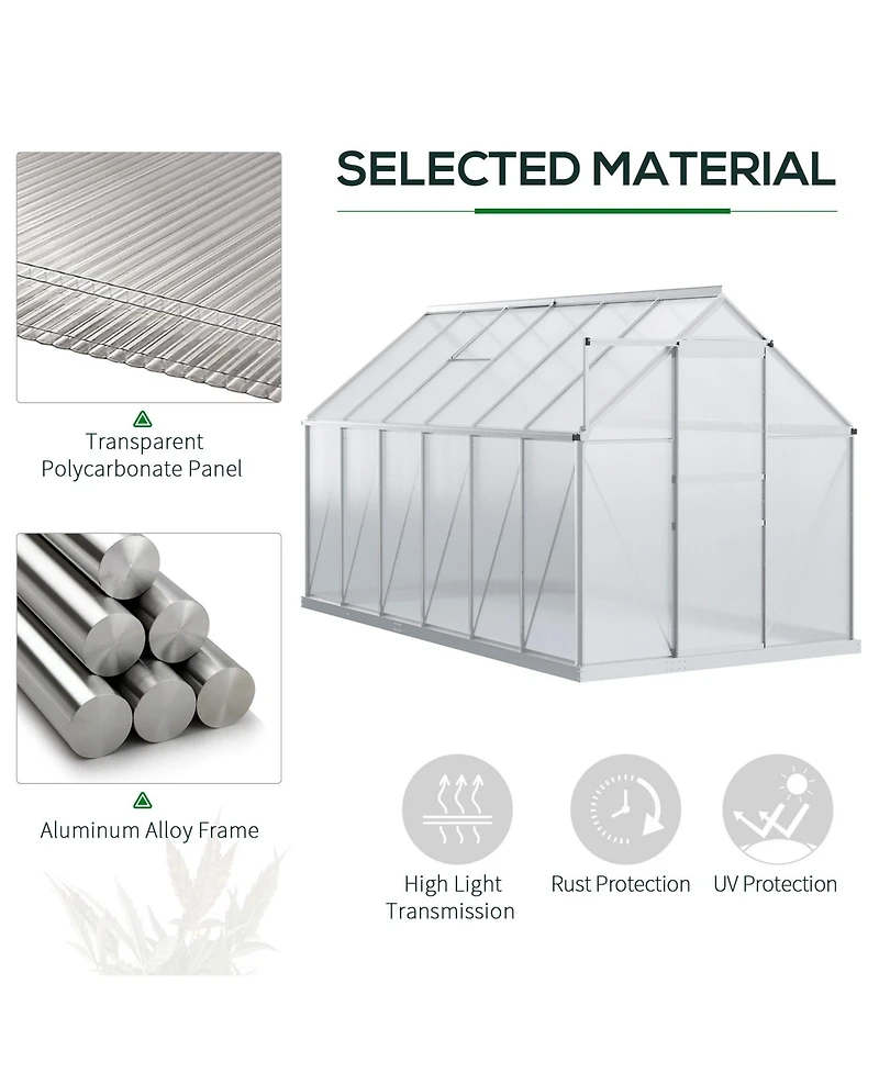 Outsunny 12'x6' Polycarbonate Walk-in Garden house w/ Sliding Door