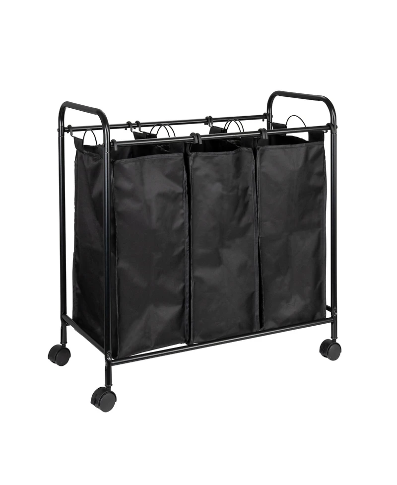 Household Essentials Rolling Triple Laundry Sorter, White