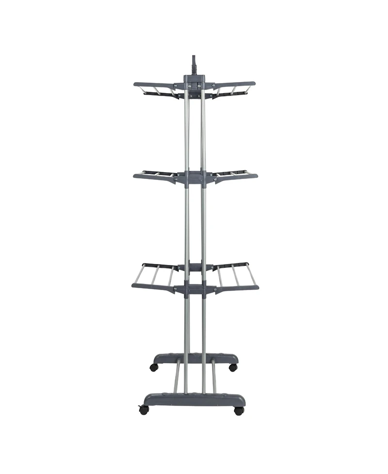 Household Essentials 4 Tier Stainless Steel Laundry Drying Rack with Two Side Wings, Grey