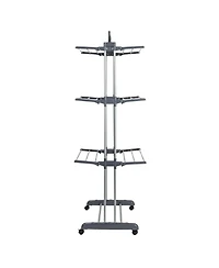 Household Essentials 4 Tier Stainless Steel Laundry Drying Rack with Two Side Wings, Grey