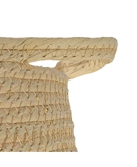 Household Essentials Round Handwoven Paper Rope Basket with Terracotta Stripe and Handles, Natural