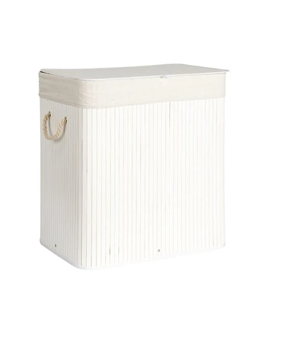 Household Essentials Bamboo Double Laundry Hamper with Rope Handles, 39-Gallons, White