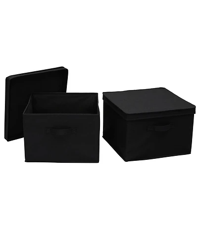 Household Essentials Square Storage Box With Lid, 15”x15”x10”, Black Linen