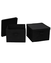Household Essentials Square Storage Box With Lid, 15”x15”x10”, Black Linen