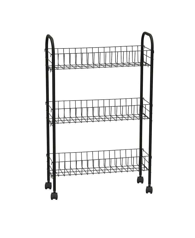 Household Essentials Slim Storage Cart, 3 Shelf Storage Cart with Wheels, Black