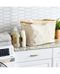 Household Essentials Rimmed Krush Container Basket with Cut Out Handles, Tan Chevron