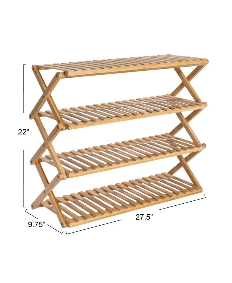Household Essentials4-Tier Folding Shoe Rack, Natural