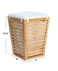 Household Essentials Slatted Natural Hamper with Cushioned Lid and Removable Cotton Bag, Natural
