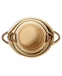 Household Essentials Handwoven Corded Paper and Cattail Striped Baskets with Handles, Natural, Set of 3
