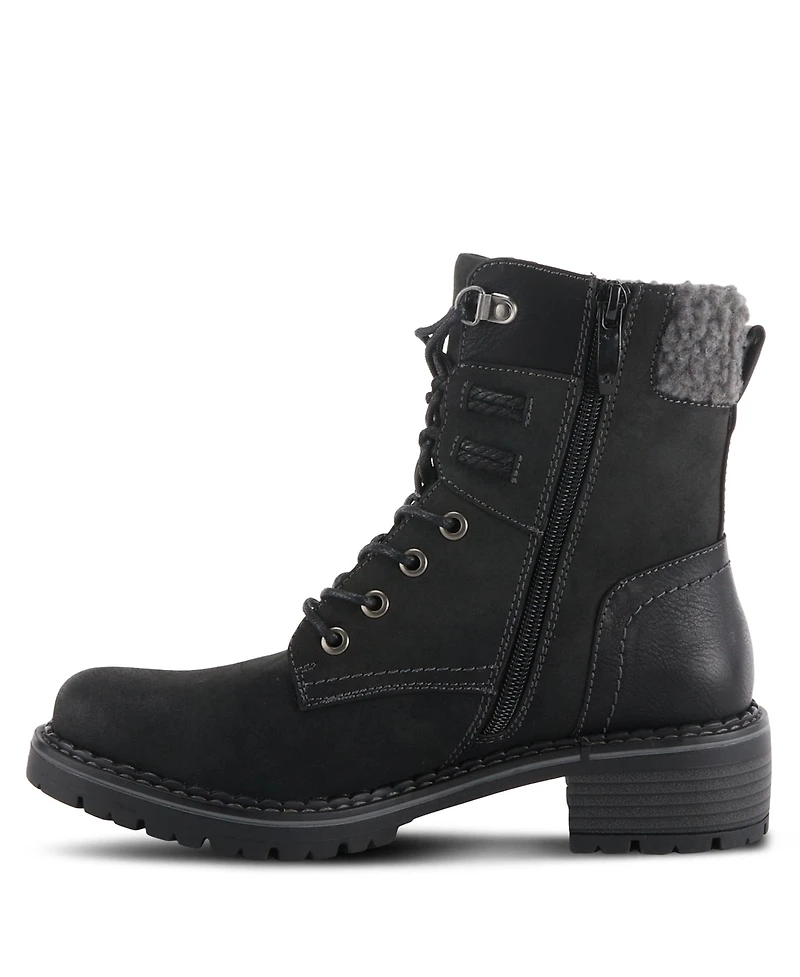 Patrizia Women s Jordyn Faux Fur Trim Lace-Up Booties with Zipper Closure