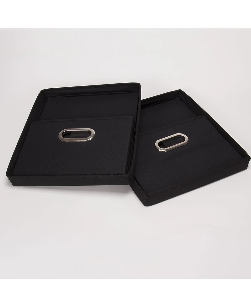 Household Essentials Storage Bins with Lids and Chromed Grommet Handles, Set of 2, Black